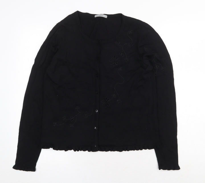 Marks and Spencer Womens Black Crew Neck Viscose Pullover Jumper Size 16 Button