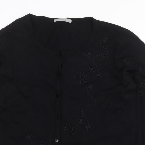 Marks and Spencer Womens Black Crew Neck Viscose Pullover Jumper Size 16 Button