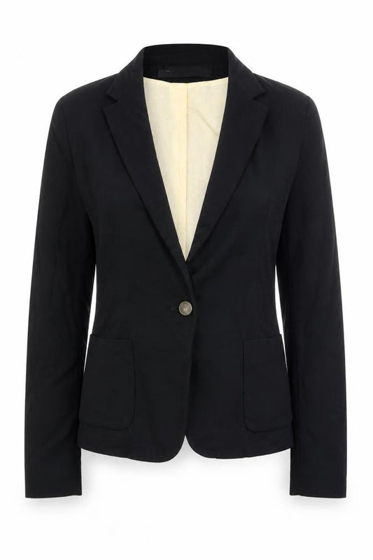 Front view of Zara women’s blue jacket blazer, size S, button