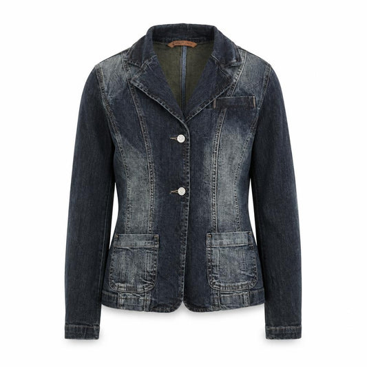 Front view of Eighty Eight women’s blue jacket blazer, size UK 8, button