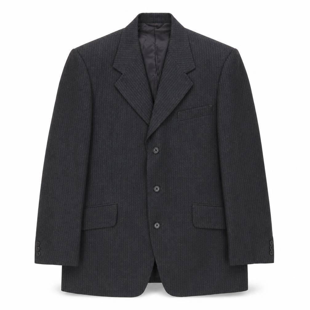 Front view of Maitland men’s grey striped wool jacket suit jacket, size 42, regular