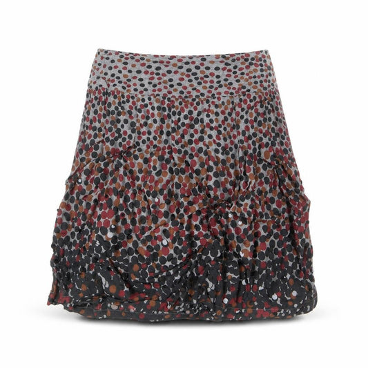 Front view of Per Una women’s grey polka dot cotton swing skirt, size UK 10, zip