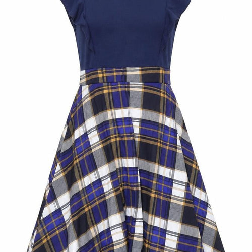 iHot Womens Blue Plaid Polyester Fit & Flare Size 2XL Scoop Neck Zip