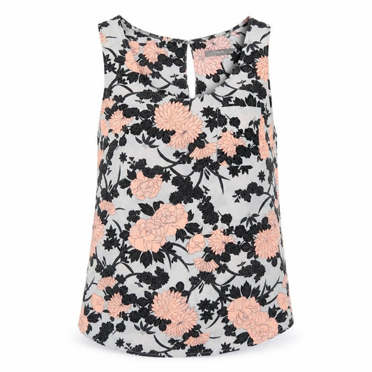 Front view of Oasis women’s multicoloured geometric polyester basic tank, size UK 10, scoop neck