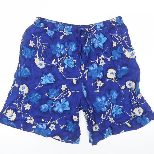 DPS Womens Blue Floral Viscose Bermuda Shorts Size L Regular Pull On