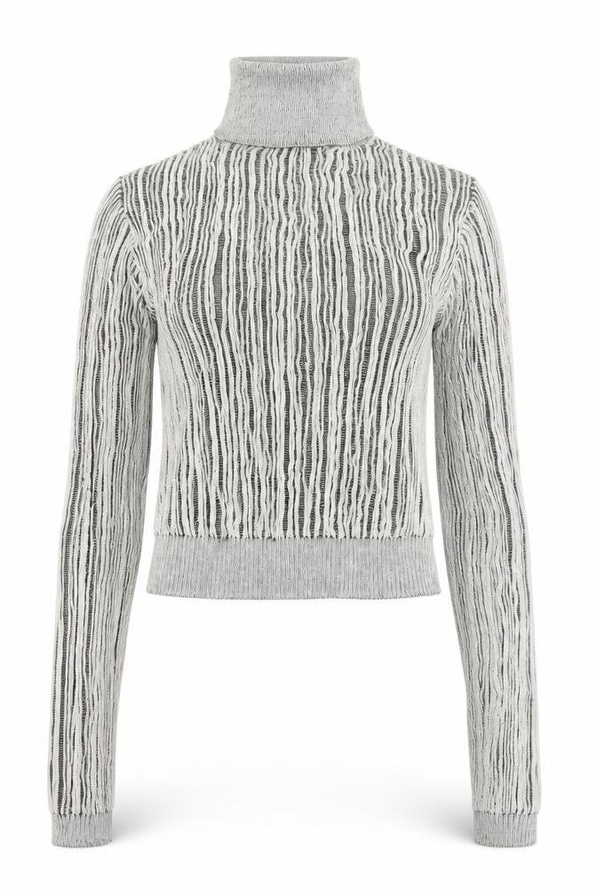 Front view of Zara women’s grey roll neck viscose jumper, size S, pullover