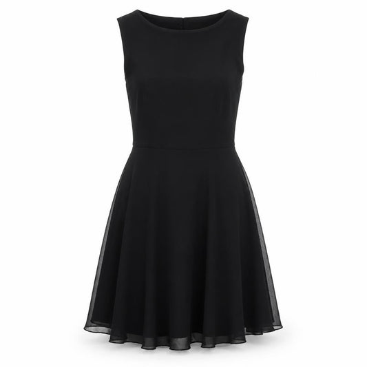 Front view of AX Paris women’s black polyester fit & flare, size UK 10, round neck zip