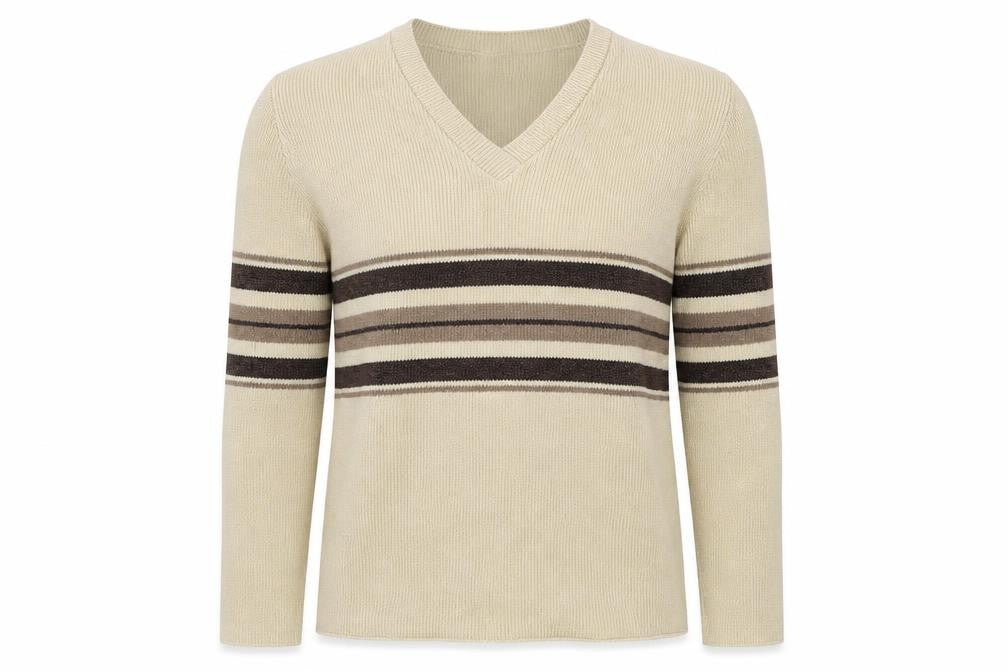 Pure & Natural Womens Beige V-Neck Striped Acrylic Pullover Jumper Size S