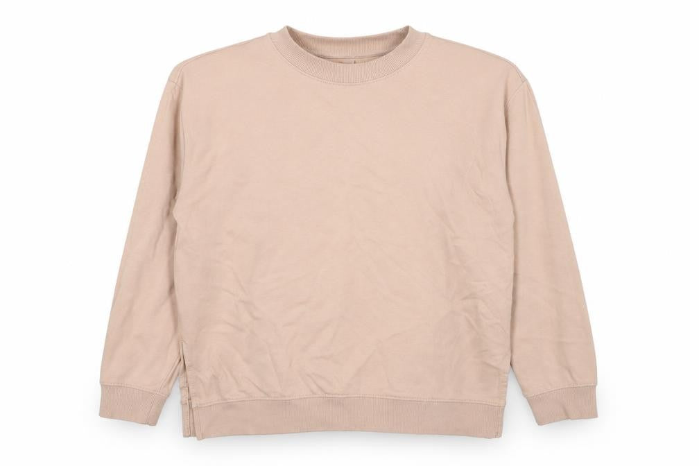 Front view of Divided by H&M women’s beige cotton pullover sweatshirt, size L, pullover