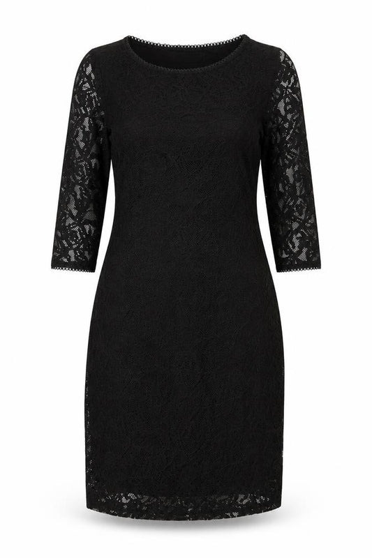 Front view of Marks & Spencer women’s black floral polyester a-line, size UK 10, round neck pullover