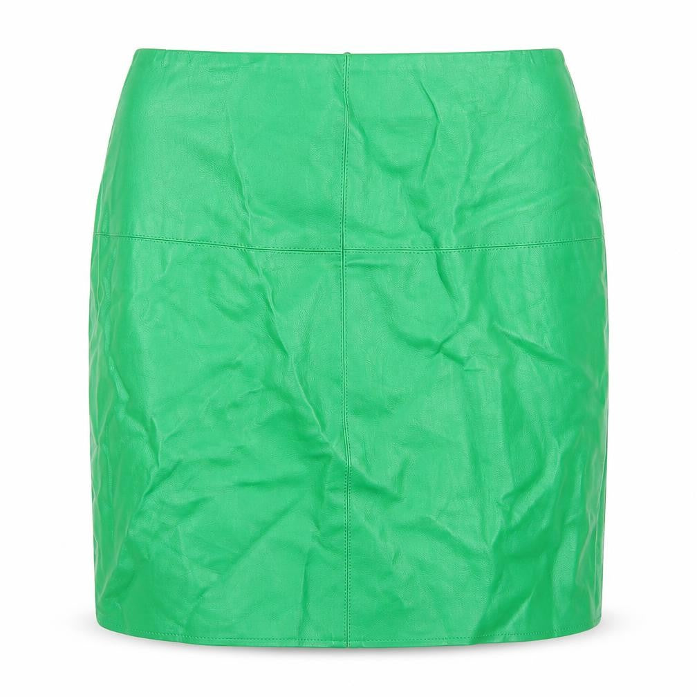 Front view of Missguided women’s green polyester mini skirt, size UK 4, zip