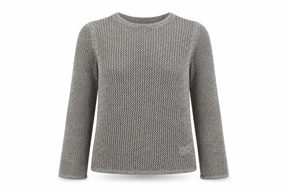 Front view of Marks & Spencer women’s grey round neck cotton jumper, size S