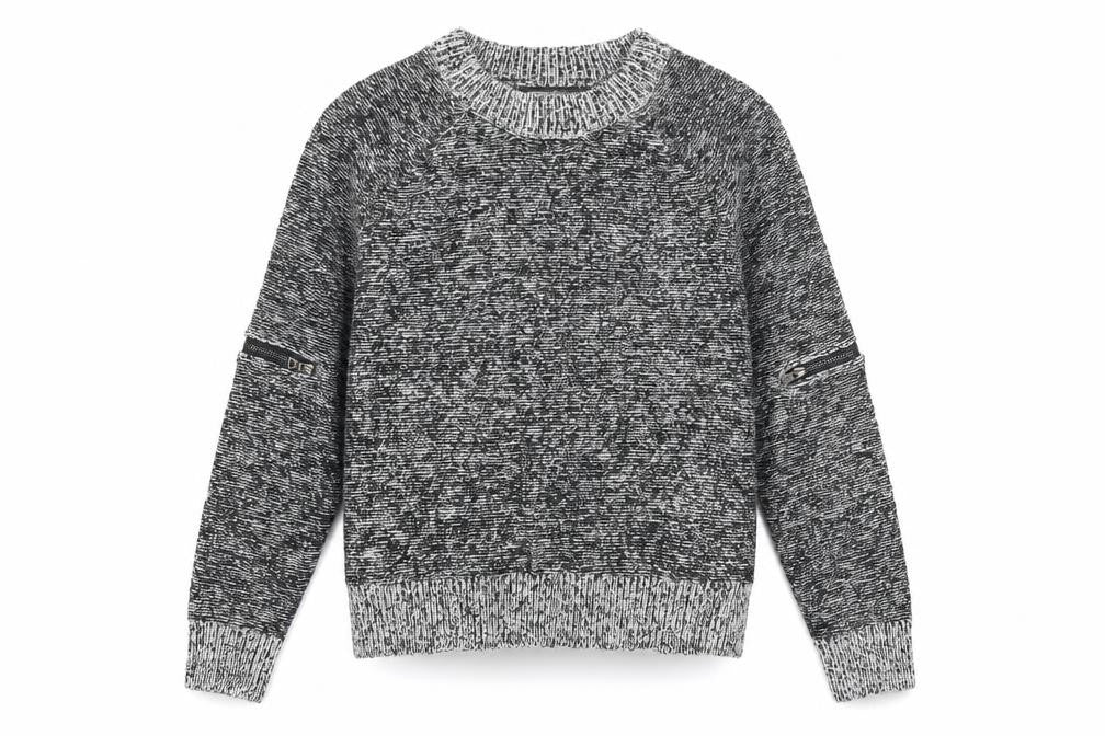 Front view of If It Were Me men’s grey round neck acrylic jumper, size L, long sleeve