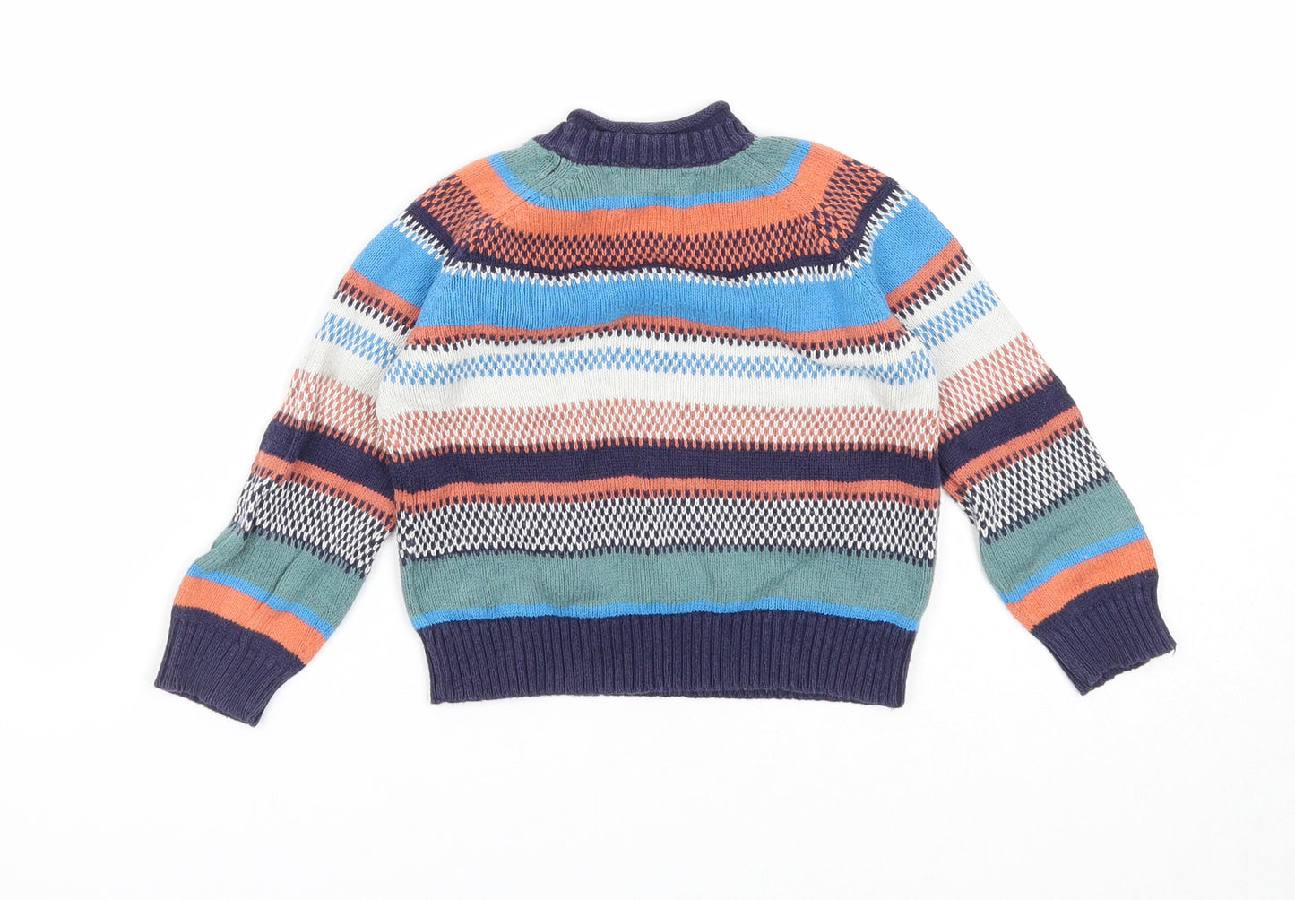 John Lewis Boys Multicoloured Striped Cotton Pullover Jumper Size 12-18 Months Button