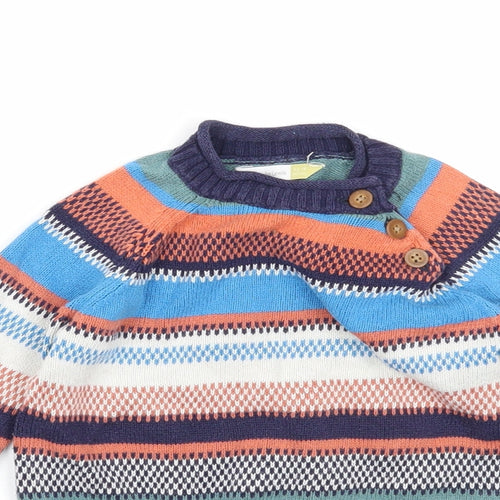 John Lewis Boys Multicoloured Striped Cotton Pullover Jumper Size 12-18 Months Button