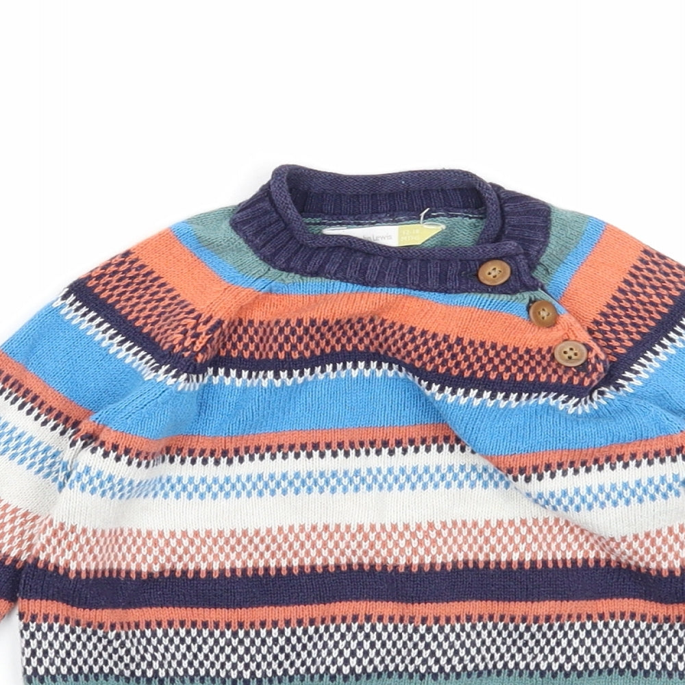 John Lewis Boys Multicoloured Striped Cotton Pullover Jumper Size 12-18 Months Button