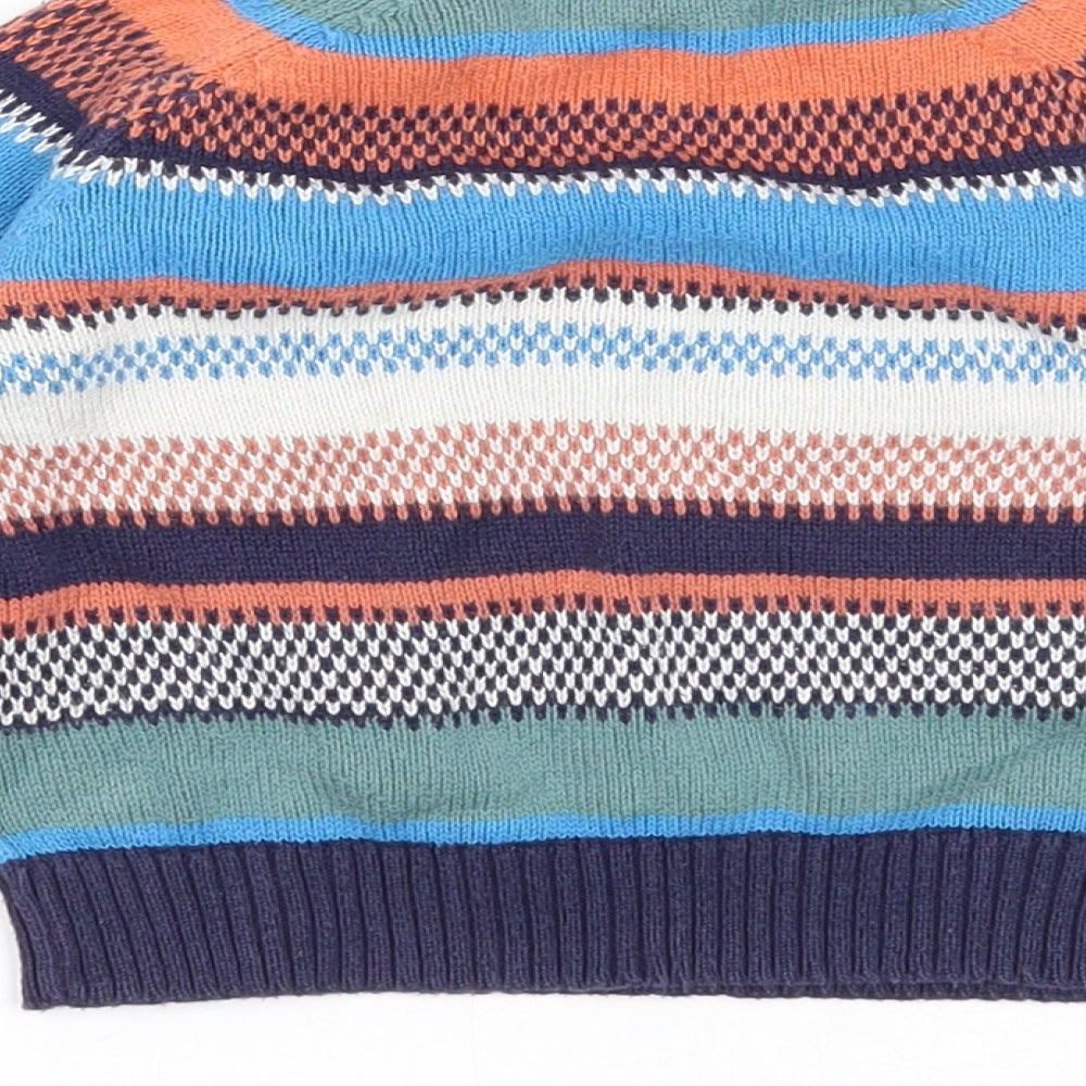 John Lewis Boys Multicoloured Striped Cotton Pullover Jumper Size 12-18 Months Button