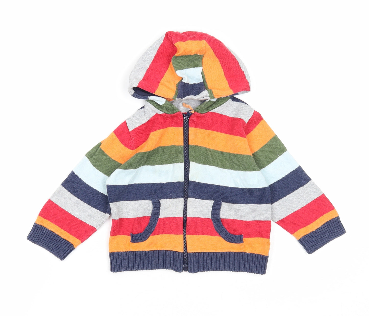 Marks and Spencer Boys Multicoloured Striped Polyester Full Zip Jumper Size 9-12 Months Zip