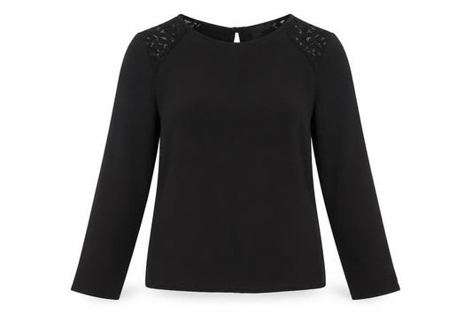 Front view of Primark women’s black polyester basic blouse, size UK 12, round neck