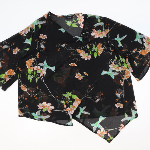 Yours Womens Black Floral Polyester Kimono Blouse Size 16 V-Neck - Size 16-18