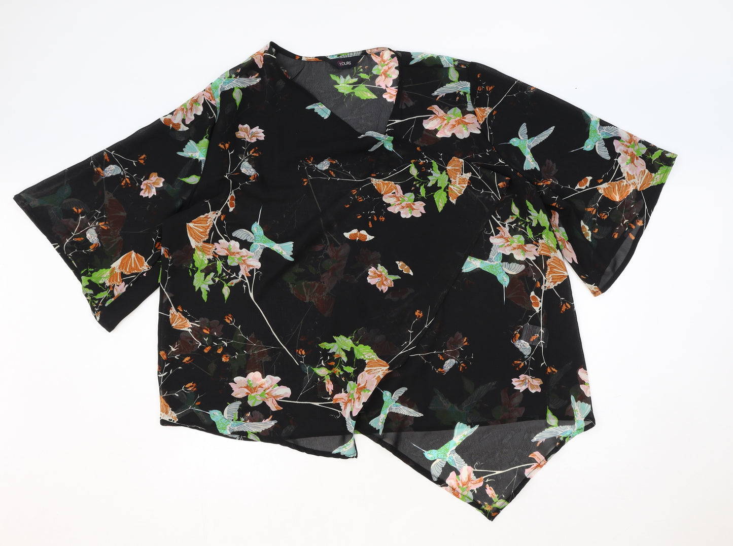 Yours Womens Black Floral Polyester Kimono Blouse Size 16 V-Neck - Size 16-18