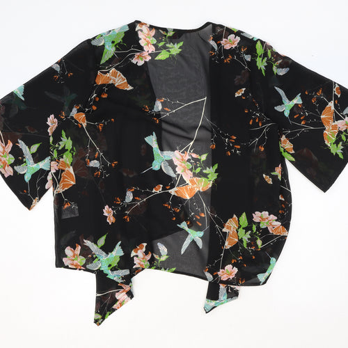 Yours Womens Black Floral Polyester Kimono Blouse Size 16 V-Neck - Size 16-18