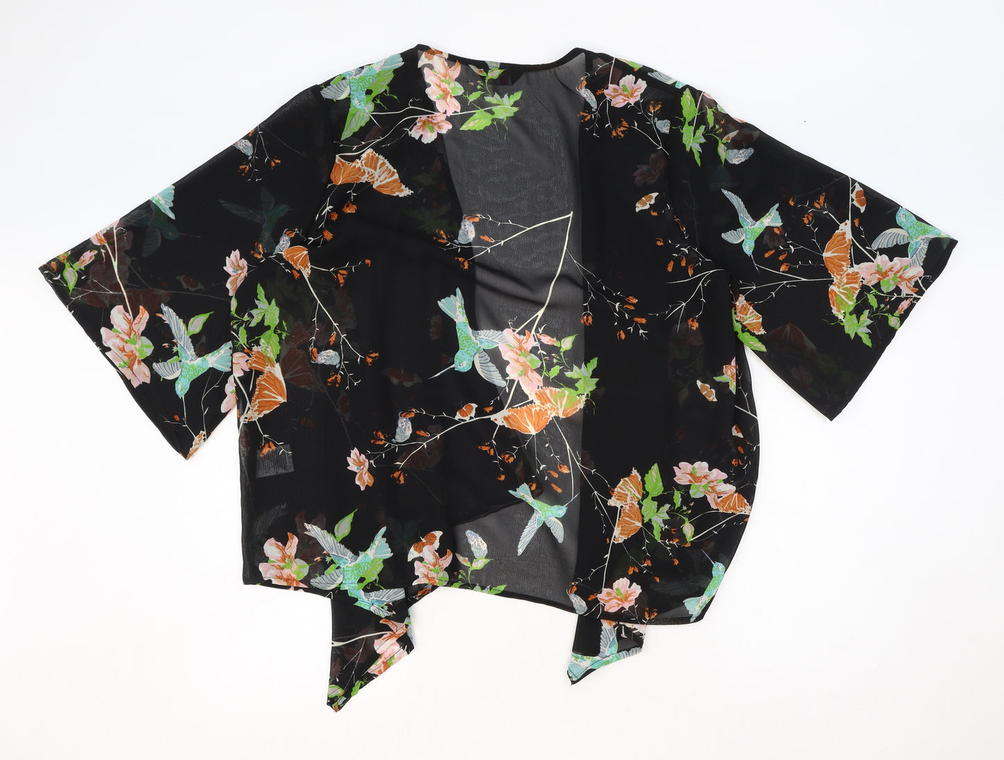 Yours Womens Black Floral Polyester Kimono Blouse Size 16 V-Neck - Size 16-18
