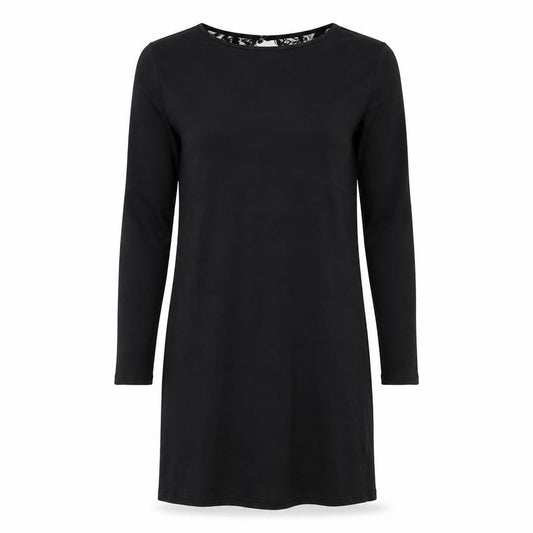 Front view of Yoins women’s black polyester a-line, size UK 10, round neck button