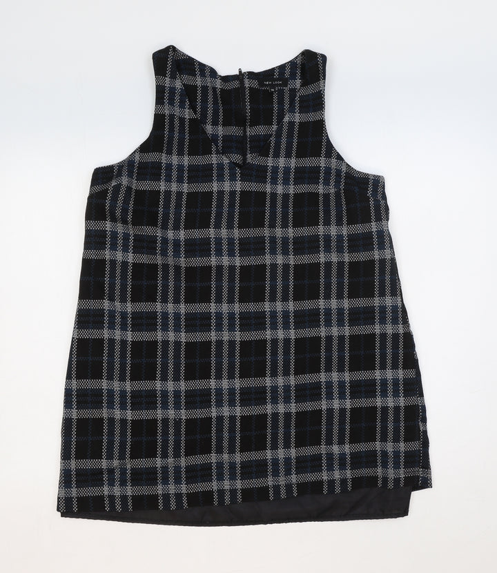 New Look Womens Black Check Polyester A-Line Size 14 V-Neck Zip