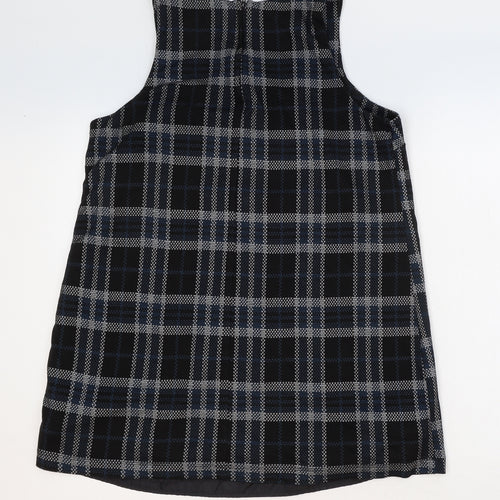 New Look Womens Black Check Polyester A-Line Size 14 V-Neck Zip