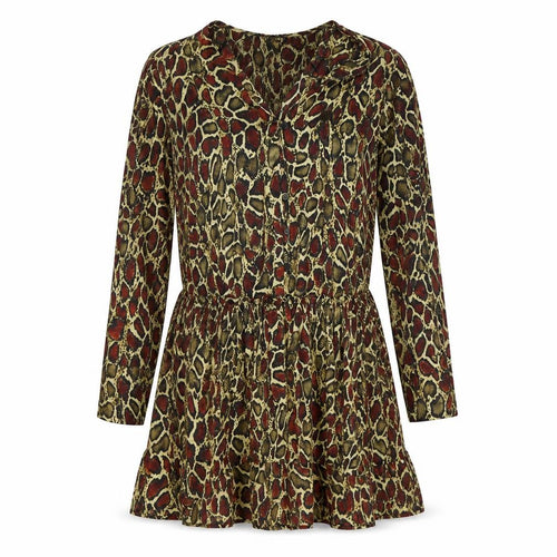 Zara Womens Yellow Animal Print Polyester Fit & Flare Size M V-Neck Button - Snakeskin Pattern