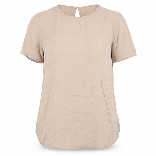 Front view of H&M women’s beige polyester basic blouse, size UK 12, round neck