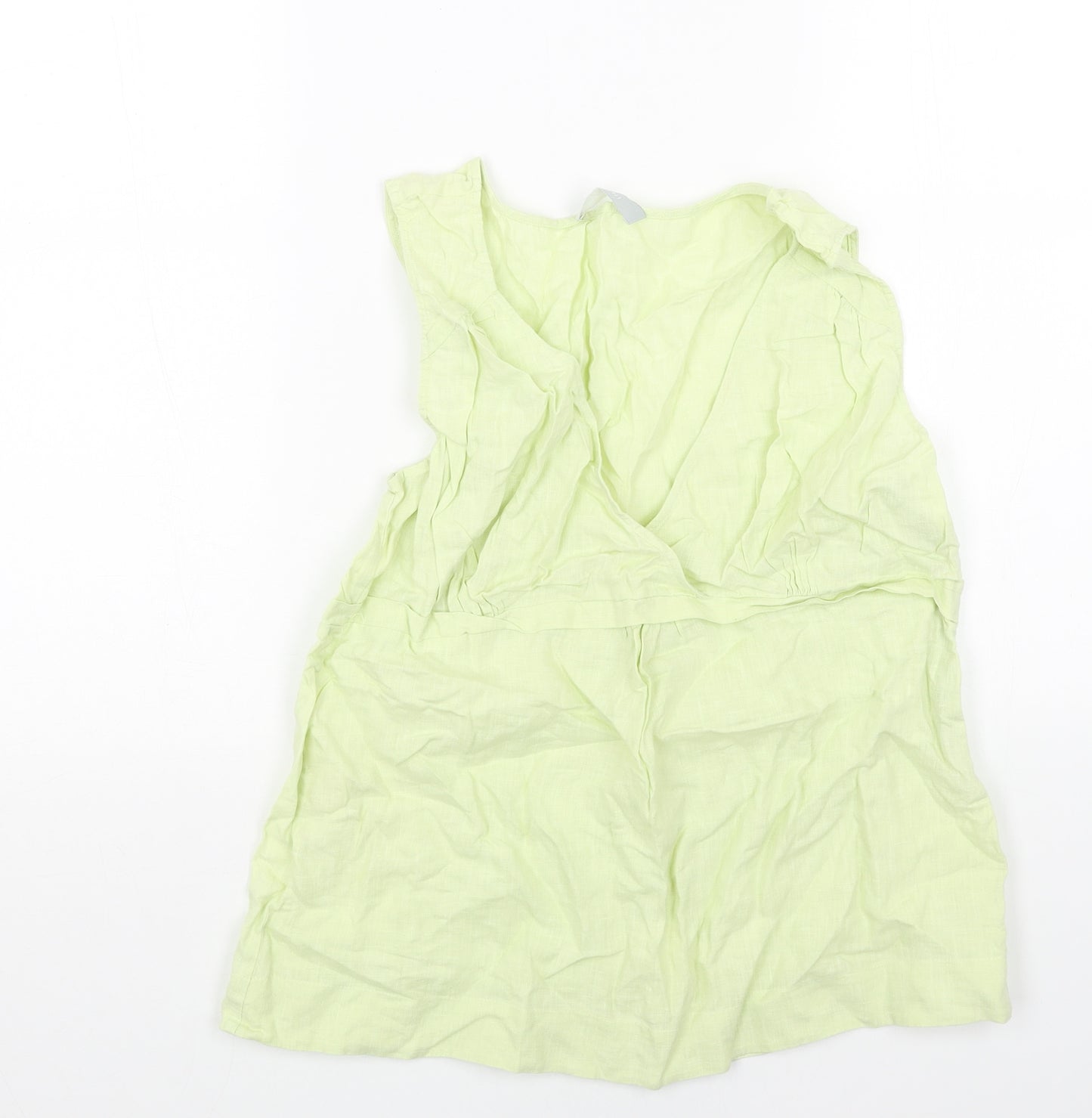 NICOLE FARHI Womens Green Linen Basic Blouse Size 14 V-Neck