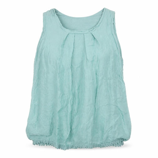 Front view of Viola women’s green polyester basic tank, size L, round neck