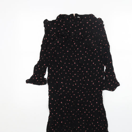 Nine Womens Black Floral Viscose A-Line Size 10 Round Neck Zip