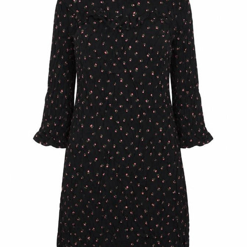 Nine Womens Black Floral Viscose A-Line Size 10 Round Neck Zip