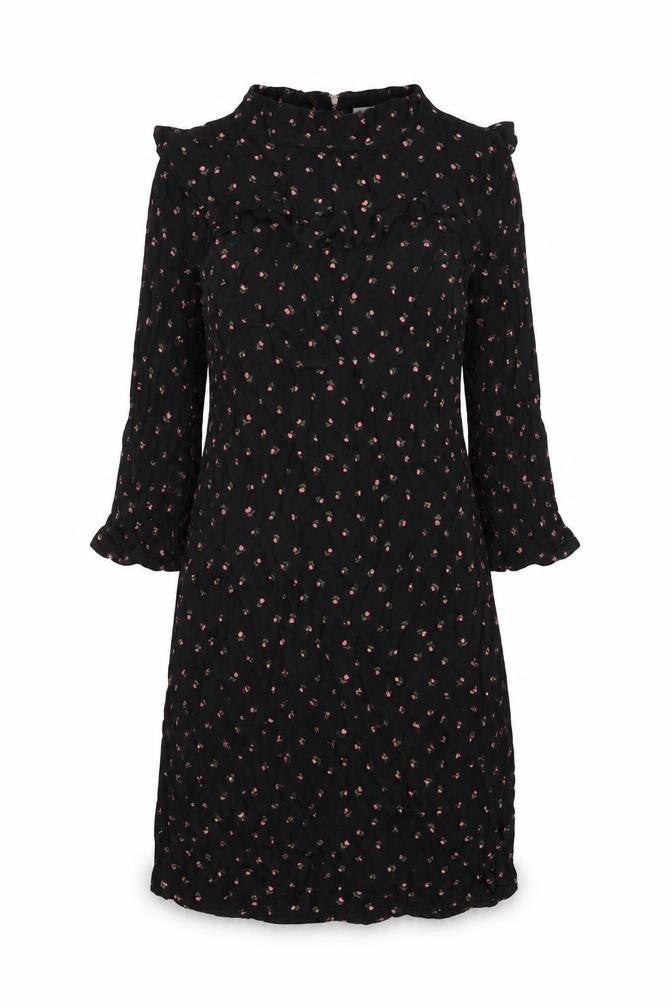 Nine Womens Black Floral Viscose A-Line Size 10 Round Neck Zip