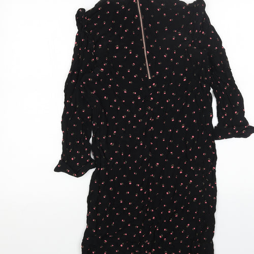 Nine Womens Black Floral Viscose A-Line Size 10 Round Neck Zip