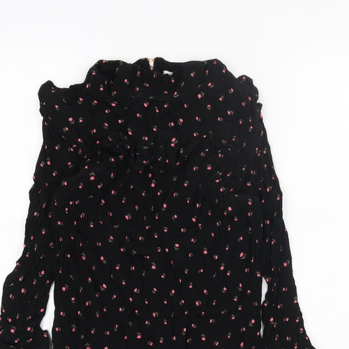 Nine Womens Black Floral Viscose A-Line Size 10 Round Neck Zip