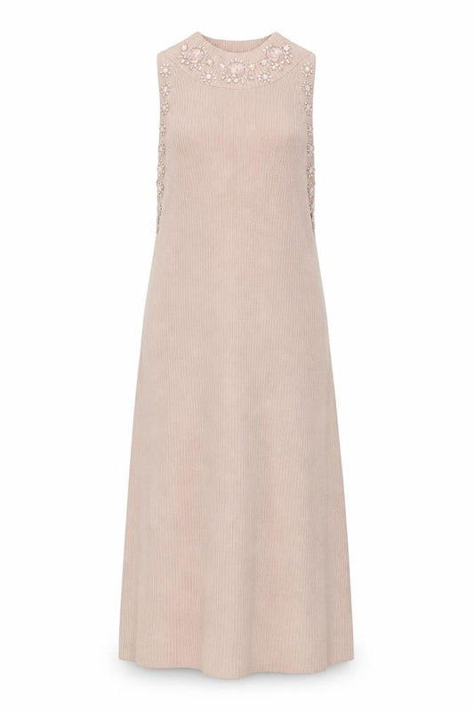 Front view of ASOS women’s pink viscose jumper dress, size UK 6, mock neck pullover - ribbed
