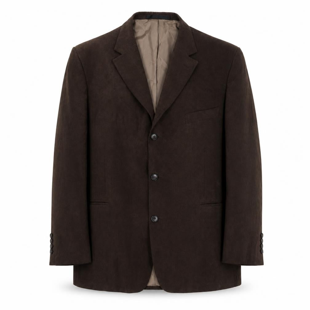 Front view of Marks & Spencer men’s brown polyester jacket blazer, size 44, regular