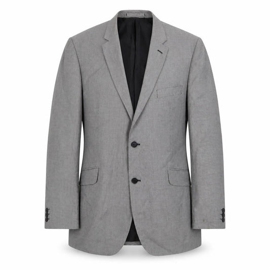 Front view of Burton men’s grey polyester jacket suit jacket, size 46, regular