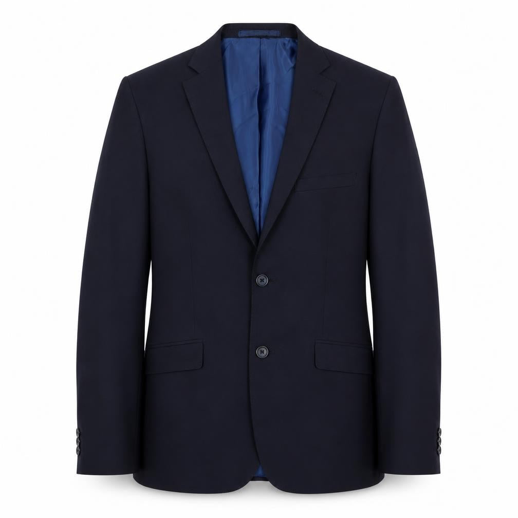 Front view of Marks & Spencer men’s blue polyester jacket suit jacket, size 38, regular