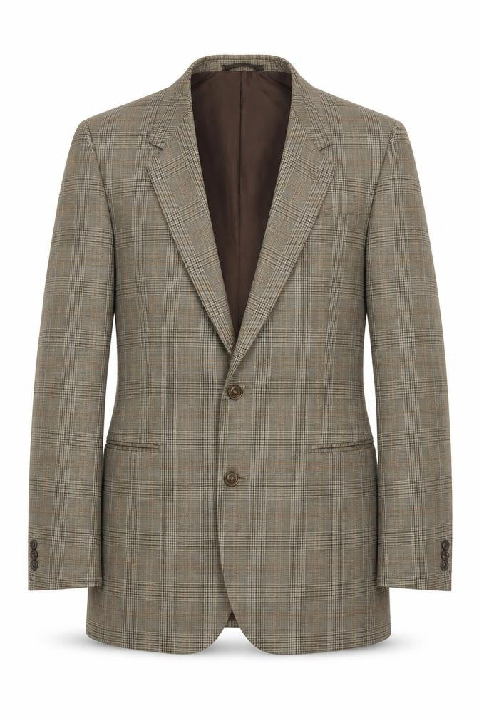 Front view of Dunn & Co men’s brown plaid polyester jacket suit jacket, size 40, regular