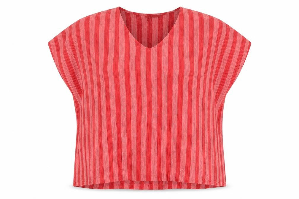 Zara Womens Red Striped Polyester Basic Blouse Size M V-Neck