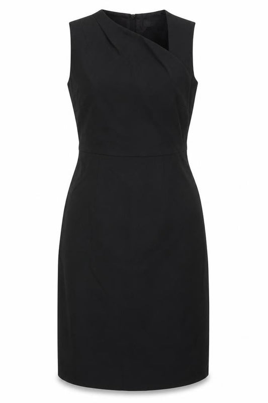 Front view of Dorothy Perkins women’s black polyester a-line, size UK 12, v-neck zip