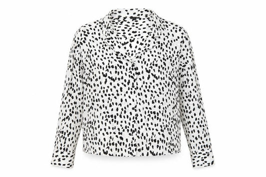 Front view of Topshop women’s white geometric polyester basic button-up, size UK 12, collared