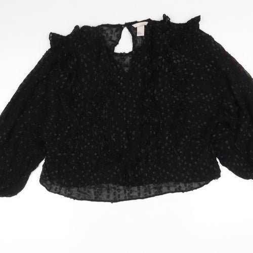 H&M Womens Black Polyester Basic Blouse Size XS V-Neck