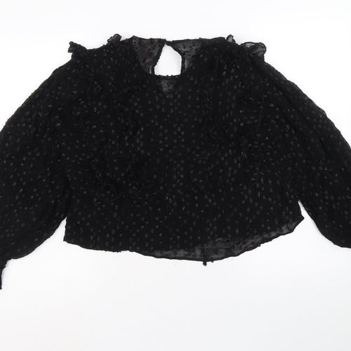 H&M Womens Black Polyester Basic Blouse Size XS V-Neck