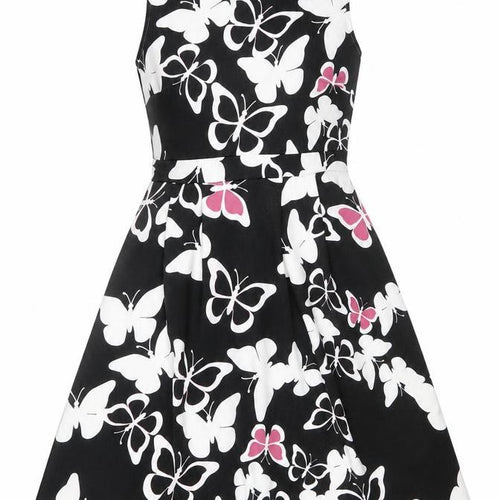 Body Flirt Womens Black Geometric Polyester Fit & Flare Size 8 Round Neck Zip - Butterfly Pattern